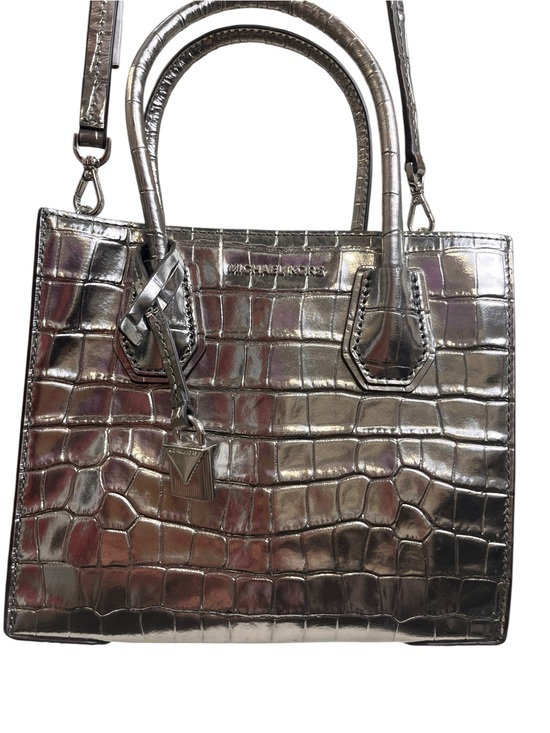 Michael Kors Handbags - Michael Kors Mercer Gunmetal Metallic Croc Embossed Leather Crossbody Bag NWOT
